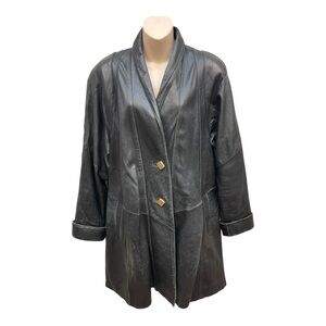 Vintage Colebrooke & Co Leather Black Swing Coat Shawl Collar Size S